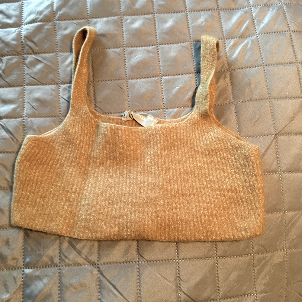 Everlane Cropped Sweater Tank Camel Ribbed Knit Top Size Medium